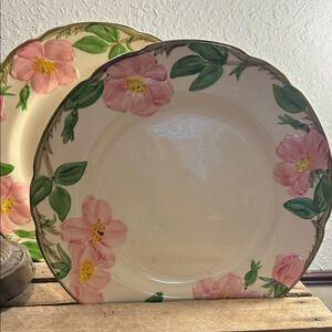 2 Hand-Painted Pink Floral Dinner Plates Fransican Desert Rose Cottage Core MCM